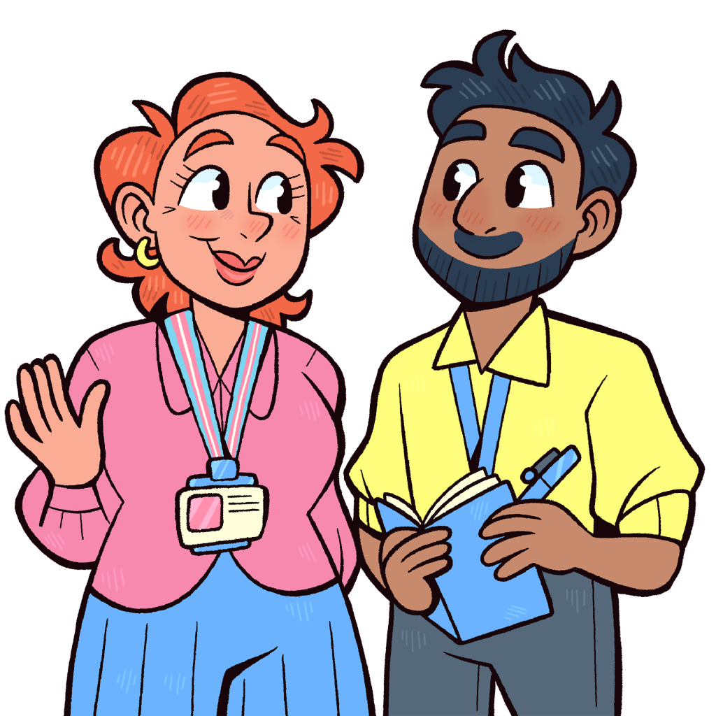 Illustration of two people greeting each other