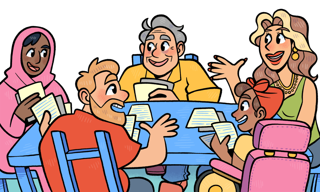 Illustration of a group of people around a table