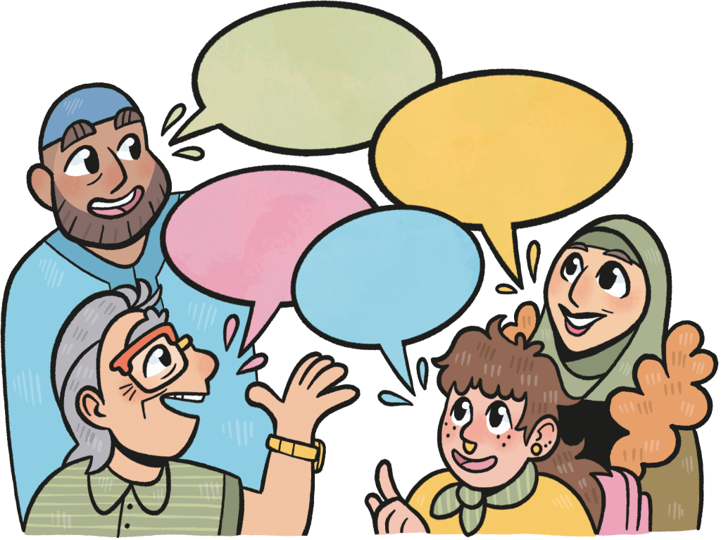 Illustration of a group of people having a conversation